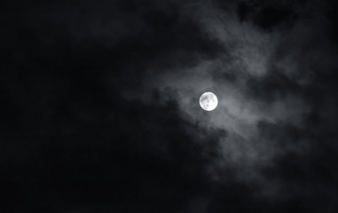 full moon with dark clouds in the night sky