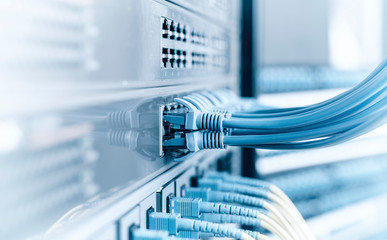 ethernet cable on network switches background