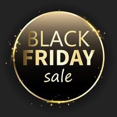 Black friday sale shiny promo poster with golden frame.