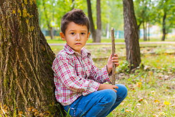 Wall Mural - portrait of a boy in the forest