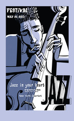 Wall Mural - Jazz poster with double bass