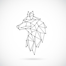 Geometric Wolf Silhouette. Image Of Lion In The Form Of Constellation. Vector Illustration.