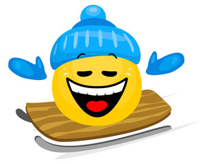 Wall Mural - concept of winter sport. cute emoticon sledding in cartoon style on white background.