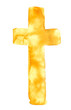 Simple bright golden yellow Christian cross painted in watercolor on clean white background
