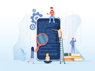 Wall Mural - mobile application development process, software api prototyping and testing background, experienced