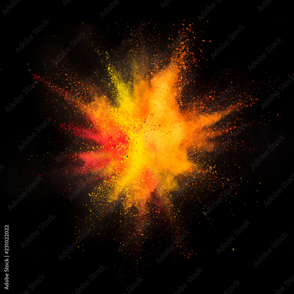 Colored powder explosion on black background - obrazy, fototapety, plakaty 
