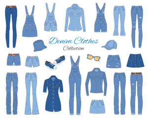 Wall Mural - Denim clothes collection. Vector sketch illustration.