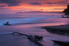 Sunset On A Deserted Beach Near Tambor In Guanacaste Province, Costa Rica.