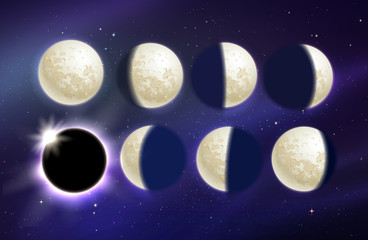 Wall Mural - Vector illustration set of moon phases