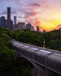 Covered Subway Bridge Over Rosedale Valley in Toronto at Sunset