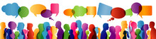 Crowd Talking. Group Of People Talking. Communication Between People. Colored Profile Silhouette. Speech Bubble