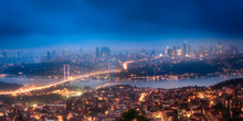 Night Aerial View Of Bosphorus Bridge And Panorama Of Istanbul