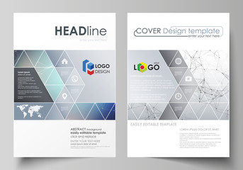 Wall Mural - Business templates for brochure, magazine, flyer. Cover design template, vector layout in A4 size. Compounds lines and dots. Big data visualization in minimal style. Graphic communication background.