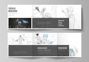 Poster - the minimal vector editable layout of two square format covers design template for trifold square br