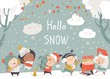 © Maria Starus - Cartoon happy children enjoying winter. Hello snow