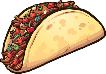 Wall Mural - Cartoon meat taco with cilantro and tomato.  Vector clip art illustration with simple gradients. All in a single layer. 