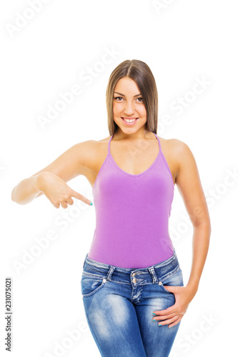 white jeans purple shirt