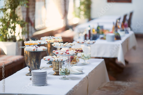 Wedding Candy Bar Glass Dishes With Different Sweets Served On