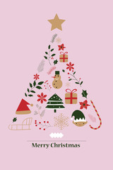 Wall Mural - Merry Christmas card with christmas tree.