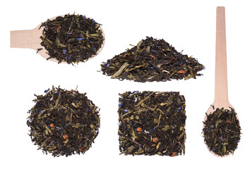 Wall Mural - Mix of black tea with green sencha tea and cornflower flowers and strawberry