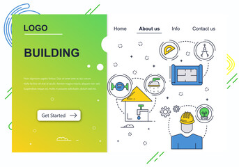 Wall Mural - Vector web site linear art design template. Building construction company. Landing page concepts for website and mobile development. Modern flat illustration.