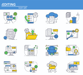 Canvas Print - vector set of computer services icons in thin line style. messages, email, cloud storage. website ui