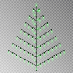 Wall Mural - Christmas color tree of lights string. Transparent effect decoration isolated on background. Realist