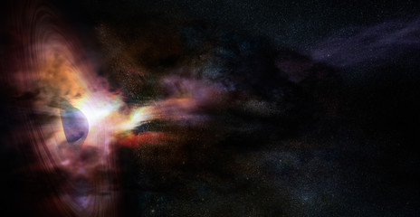 Wall Mural - abstract space wallpaper. black hole with flares dust clouds in outer space. elements of this image 