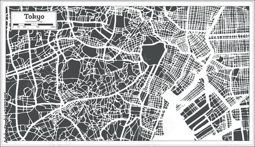 Fotografía Tokyo Japan City Map in Retro Style. Outline Map.