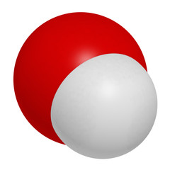 Poster - Hydroxide anion, chemical structure. 3D rendering. Atoms are represented as spheres with conventional color coding: hydrogen (white), oxygen (red).