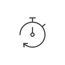 Stopwatch Timer Outline Icon. Linear Style Sign For Mobile Concept And Web Design. Stopwatch With Clockwise Arrow Simple Line Vector Icon. Symbol, Logo Illustration. Pixel Perfect Vector Graphics