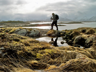 Norway. Hiking on the rocks