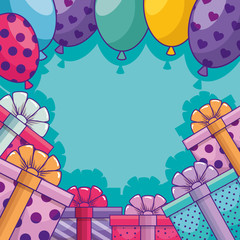 Canvas Print - gifts boxes presents with balloons air frame