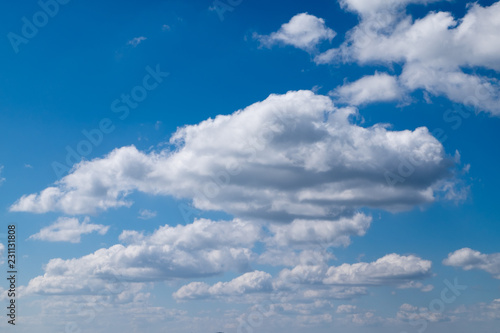 Clouds and blue skies in daylight.