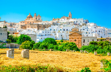 Wall Mural - Panoramic view of Ostuni (white town), province of Brindisi, Apulia, southern Italy.