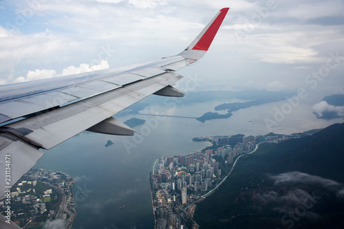 Fotografia, Obraz Aerial view landscape and cityscape of HongKong island from airbus flying from B