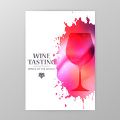 Wall Mural - Wineglass promotion banner for wine tasting event, restaurant menu, winery vector illustration. Brochure, poster, invitation card design