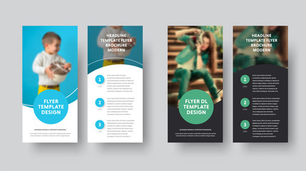 Wall Mural - dl vector flyer design with blue and green circle and place for photo.