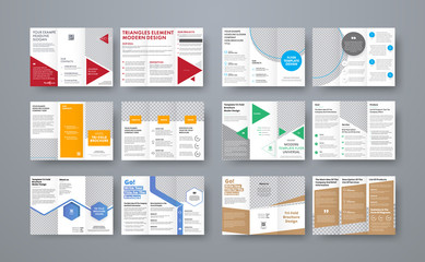 Set of vector trifold brochures with different geometric elements and space for photo.