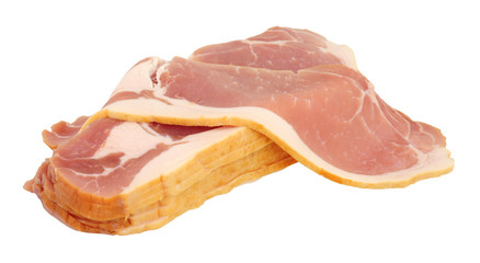 Wall Mural - Raw smoked back bacon rashers isolated on a white background