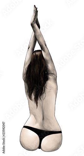 Girl Sitting Back To Front With Beautiful Curve Of Naked