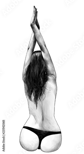 Girl Sitting Back To Front With Beautiful Naked Body Bend