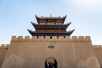 Wall Mural - The gate facing the Gobi desert of Jiayuguan Fort, Gansu, China. Known as 