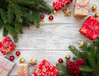 © Olena Rudo - christmas background with decorations and gift boxes