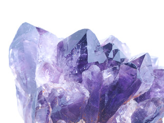 amethyst crystals on white background