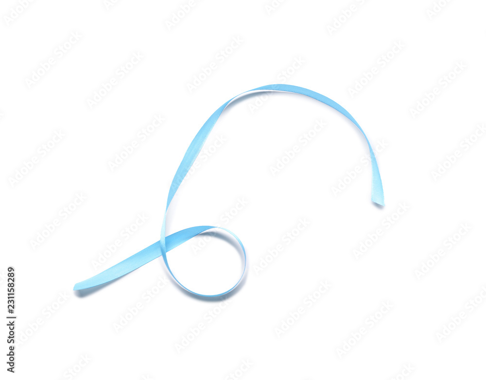 Blue ribbon on white background