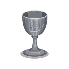 Canvas Print - Silver goblet with pentagram symbol. Old cup for divination. Object for ritual. Flat vector design