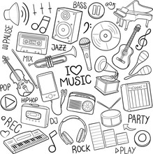 Music Tools Traditional Doodle Icons Sketch Hand Made Design Vector