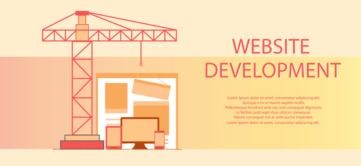 Flat design of website under construction, web page building pro