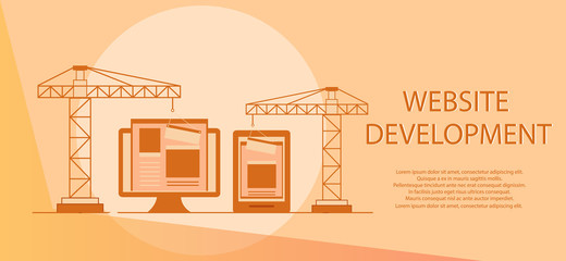 Flat design of website under construction, web page building pro